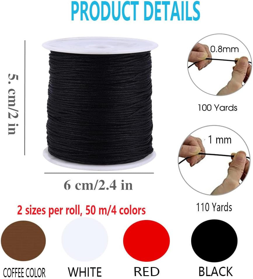 Elastic Beading Threads Stretchy Bead Cord String Elastic String Cord, 2 Roll 0.8Mm and 1Mm Elastic String Cord Elastic Thread Beading String Cord,Elastic String Bracelets for Jewellery Making (Black) image number 4