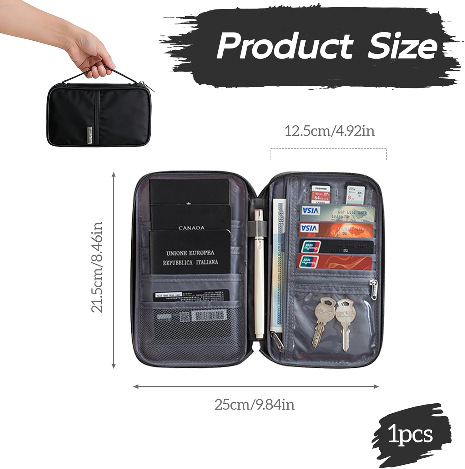 Travel Passport Wallet Family Passport Holder with RFID Blocking and Waterproof Features - Document Organizer for Men and Women, Compact and Stylish, Black image number 3