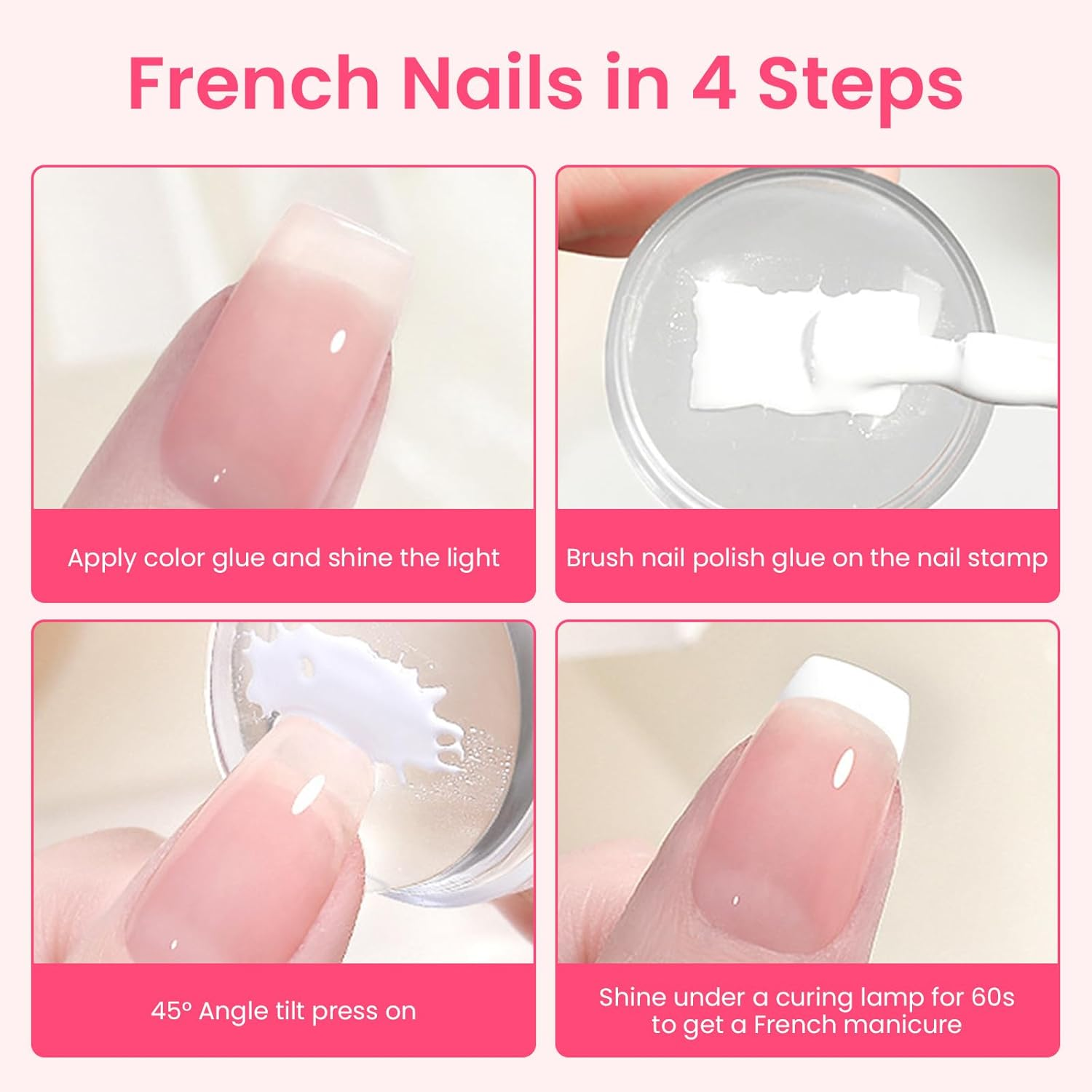 Esuohym 6PCS French Tip Nail Stamp Art Kit Clear Silicone Nail Jelly Stamper with Scrapers Polish French Manicure Stamping Set for Women Diy Artists Salon
