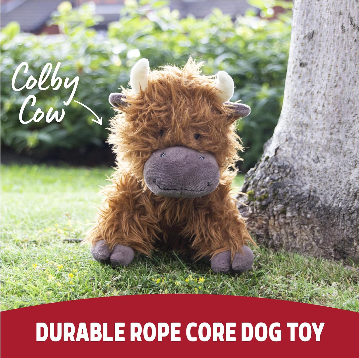 Tough Rope Core Cow, Plush Interactive Dog Toy - Brown image number 4
