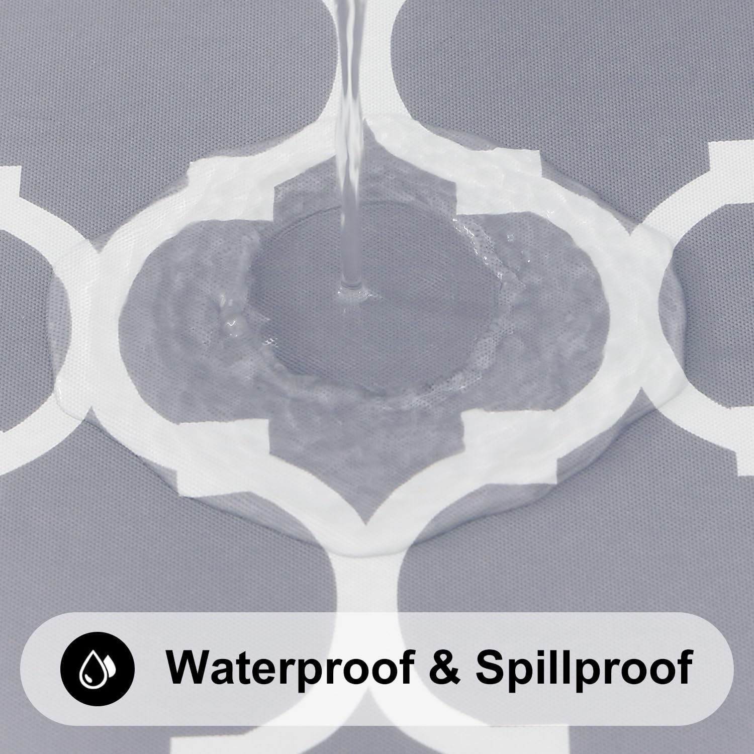 Smiry round Table Cloth Cover - Elastic Edged Flannel Backed Vinyl Tablecloth, Waterproof Wipeable Gray Moroccan Trellis Pattern Table Cover for Outdoor Indoor Room image number 7