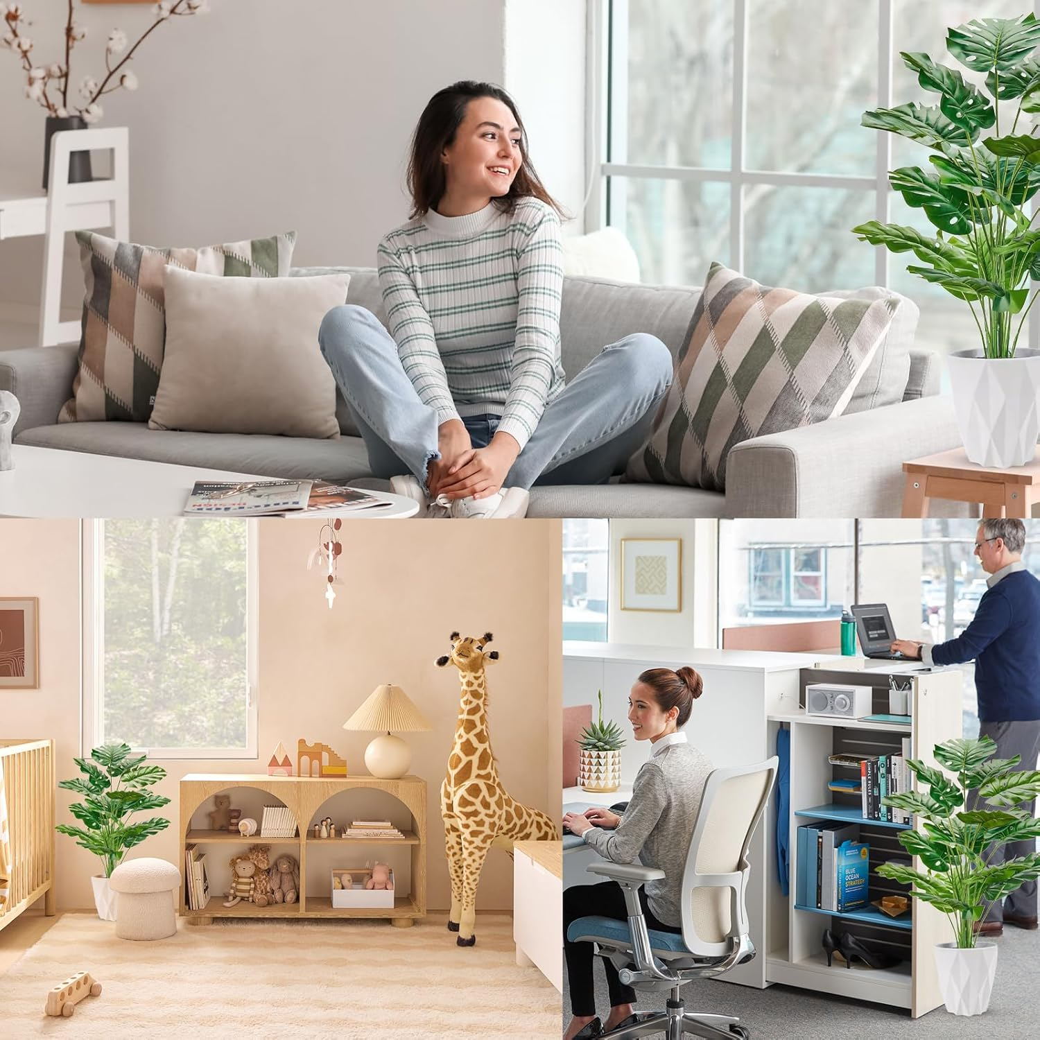 Auolen 28" (70Cm) Tall Artificial Monstera Deliciosa Plants, Faux Swiss Cheese Floor Plants Fake Tropical Silk Tree with Pot for Indoor Outdoor Office House Living Room Home Decor image number 3