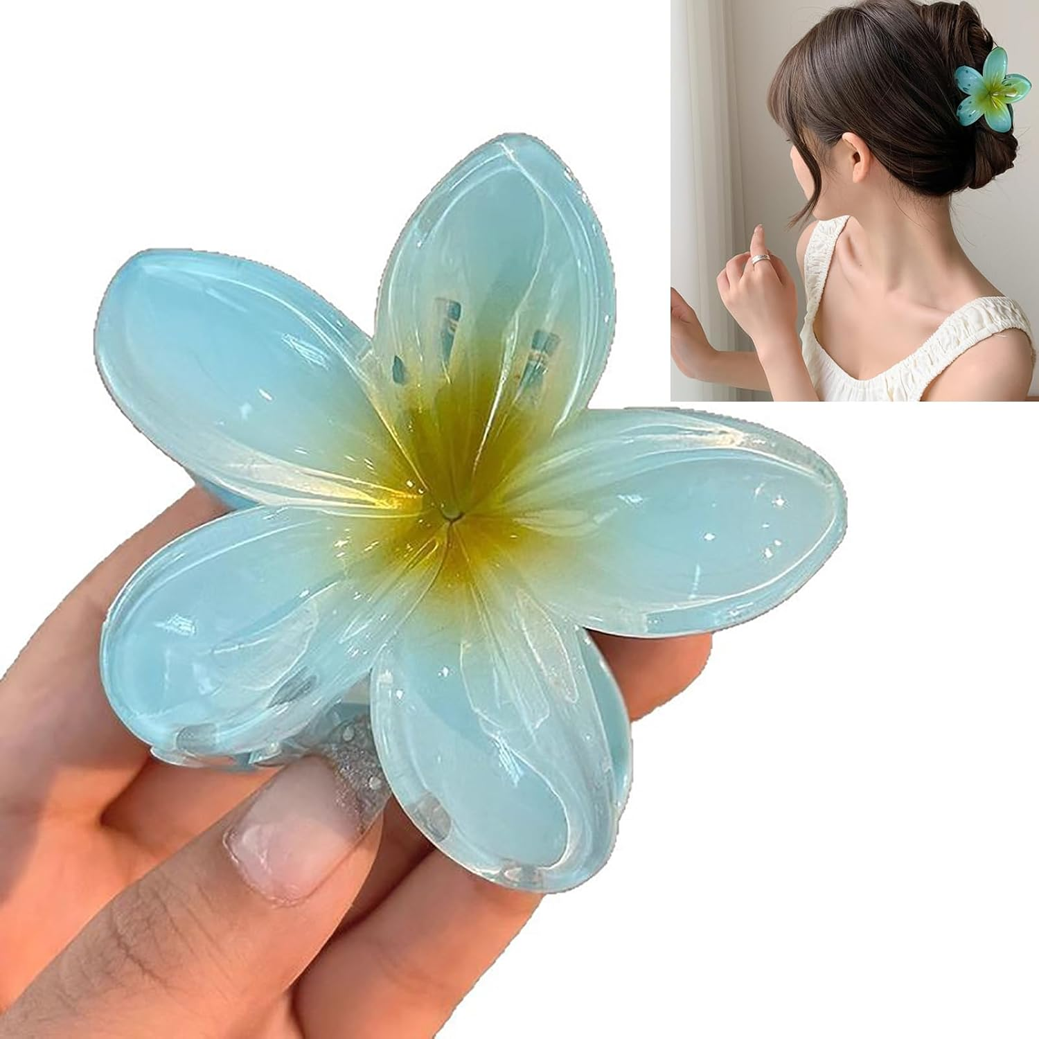 Flower Hair Clips,8 Pcs Color Hair Clips Flower Claw Clips Plumeria Hair Claw Clips Strong Hold Big Hair Claw Clips for Thick/Thin Hair for Women image number 6