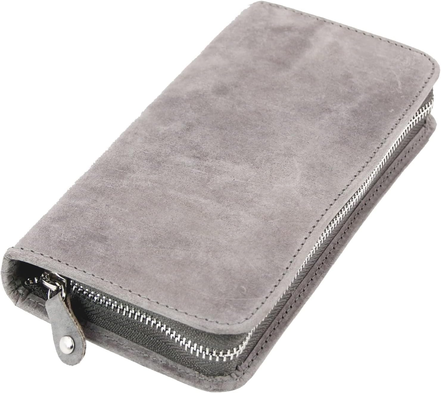 ALASSIO 2639 - Pen Case for 3 Writing Instruments, Leather Case for Pens, Ballpoint Pens or Fountain Pens, Leather Case with Closure, Leather Writing Instrument Case Approx. 17.5 X 8 X 2.5 Cm, Grey image number 1