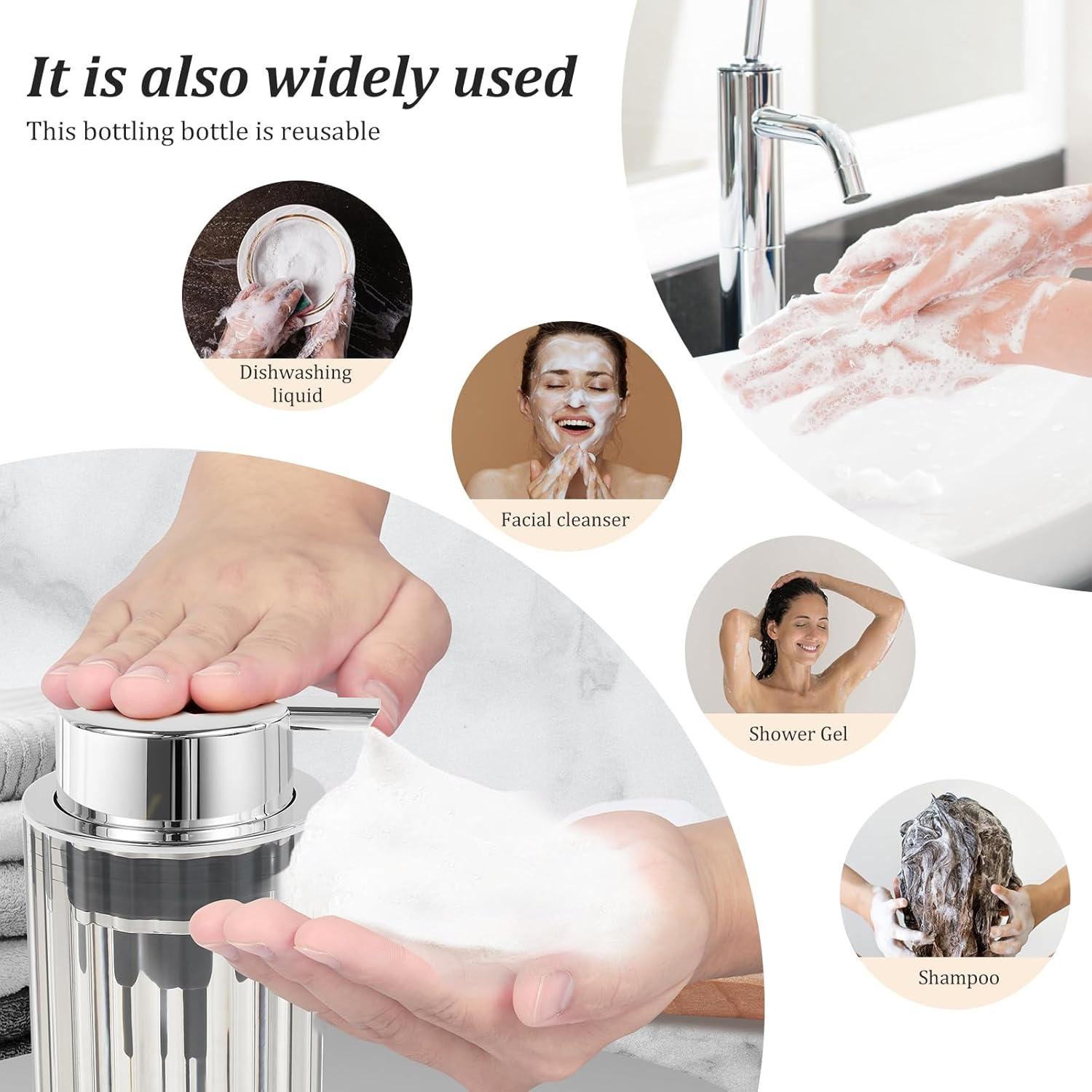 Foaming Soap Dispenser Refillable Foaming Hand Soap Dispenser Delicate Foam Pump Dispenser Clear Soap Foaming Dispenser Kitchen Dish Soap Dispenser for Kitchen Sink & Bathroom Counter (Grey) image number 2