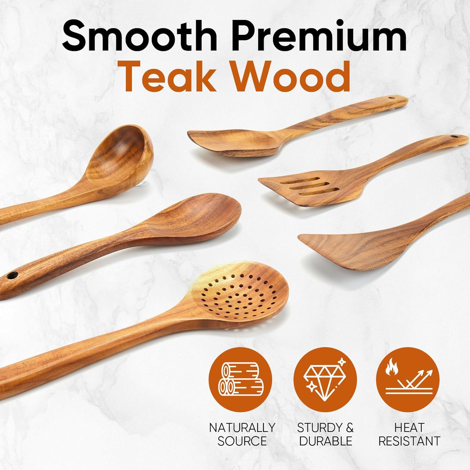 XMYYX 6 Piece Teak Wooden Cooking Utensils, Wooden Spoons, Non-Stick, Scratch-Free, Easy to Clean
