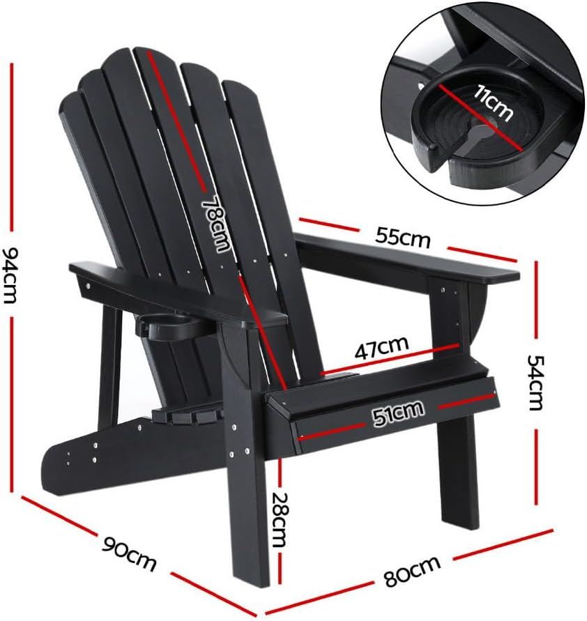 Gardeon Adirondack Chair, Outdoor Chairs, Beach Chair HDPE, Sun Lounge, Patio Furniture Armchair, Patio Chair for Garden Pool Backyard Deck Black image number 4