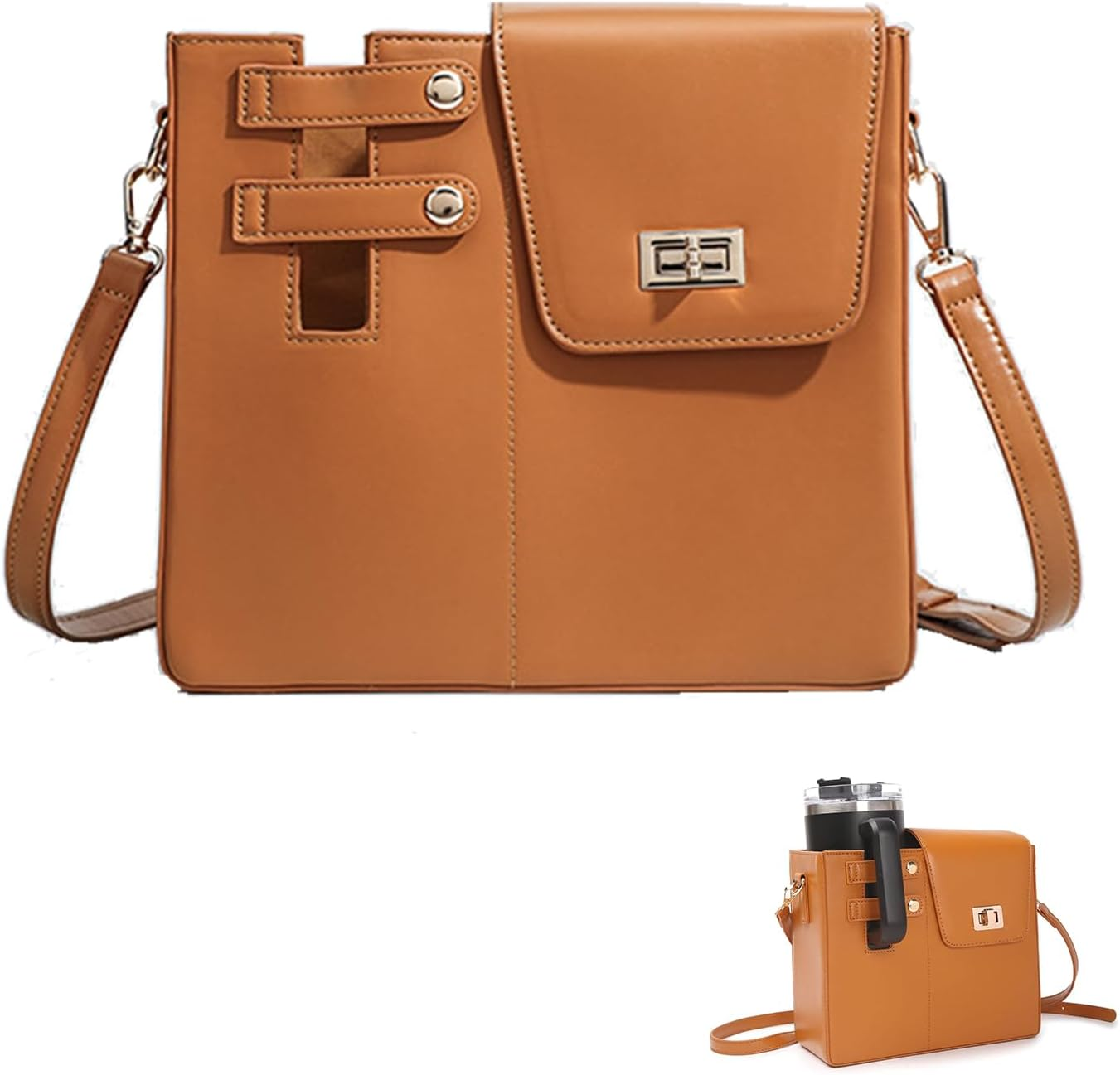 Taicols Water Bottle Bag Crossbody,Water Bottle Carrier Bag for Stanleys Cup,Pu Cup Bag with Adjustable Shoulder Strap,Water Bottle Holder Crossbody, Portable Crossbody Water Cup Storage Bag