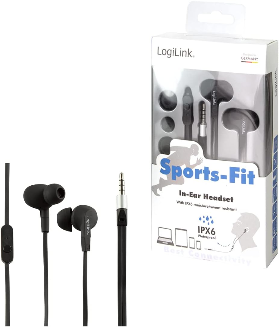 Logilink HS0042 Water Resistant Stereo In-Ear Headset - Black image number 2