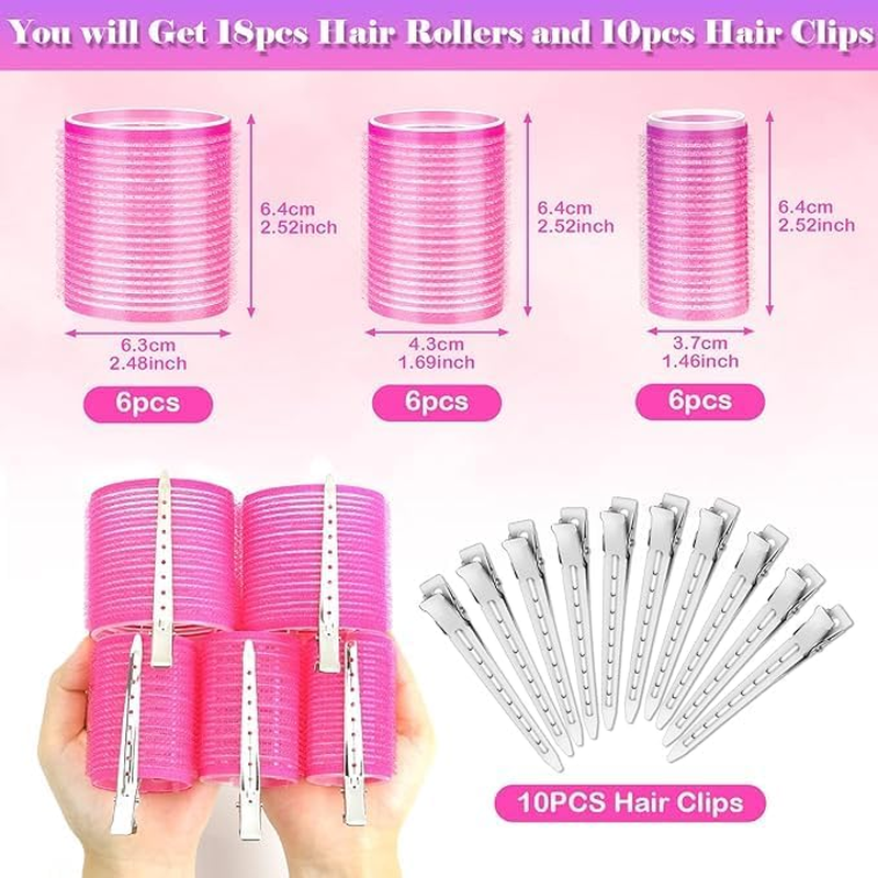 28 Pcs Jumbo DIY Hair Curlers Rollers with Clips, Big Rollers for Hair Set with 3 Sizes Self Grip for Long Medium Short Thick Thin Hair Bangs Volume, Salon Hair Dressing