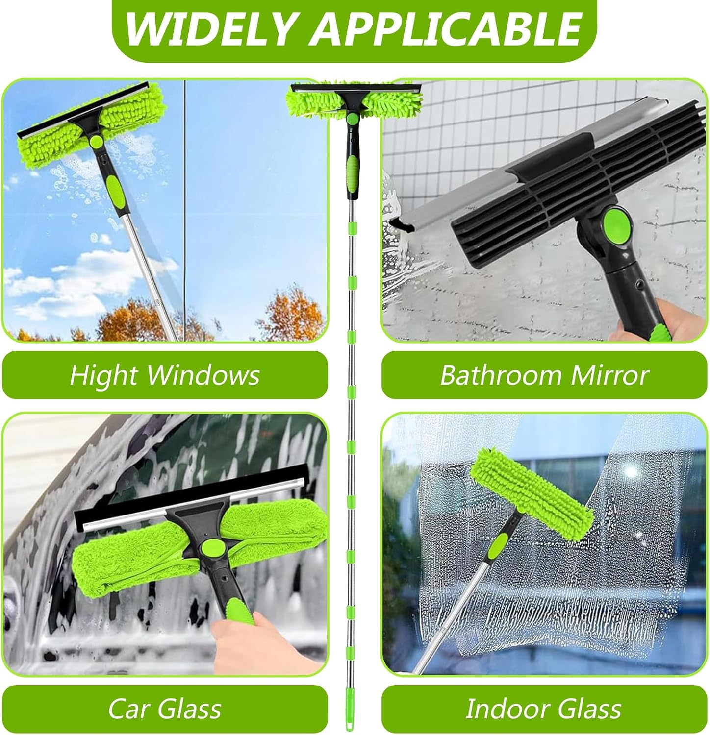4.5M Window Cleaning Kit, Extra Long 2-In-1 Extendable Window Cleaning Equipment with Microfiber Cloth Squeegee Strips for High Windows, Walls & Cars image number 2