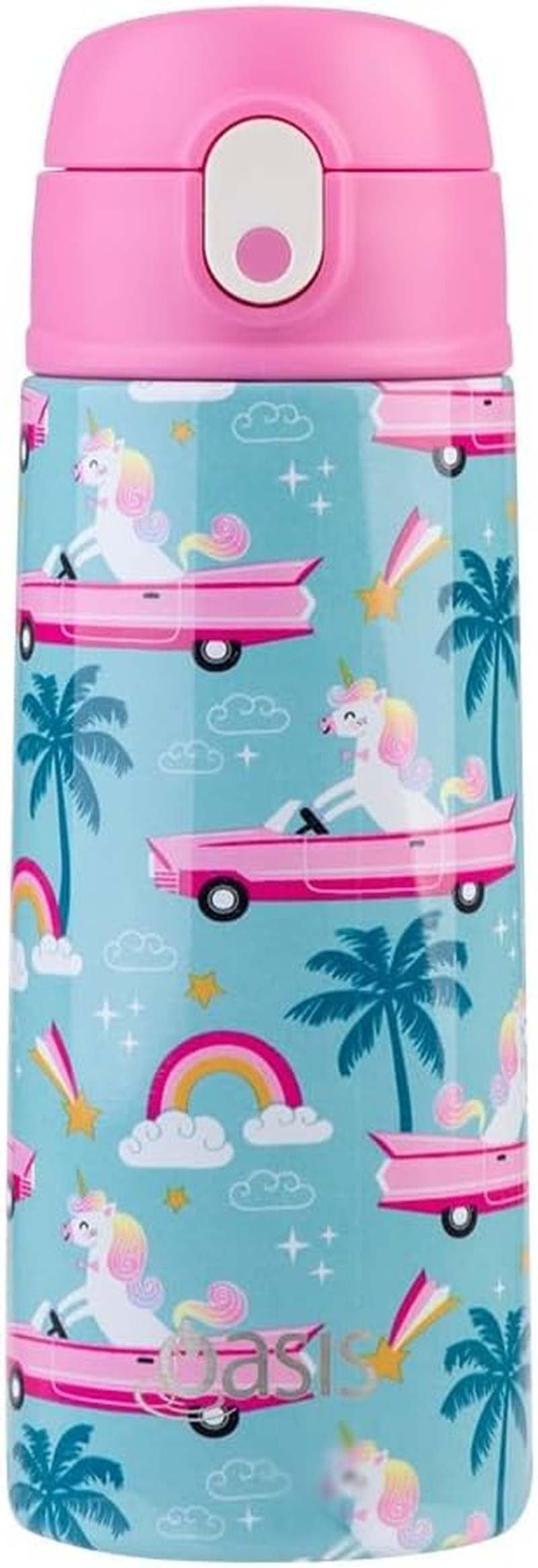 Oasis Stainless Steel Double Wall Insulated Kid'S Drink Bottle with Sipper Straw 550 Ml - Pink Cadillac