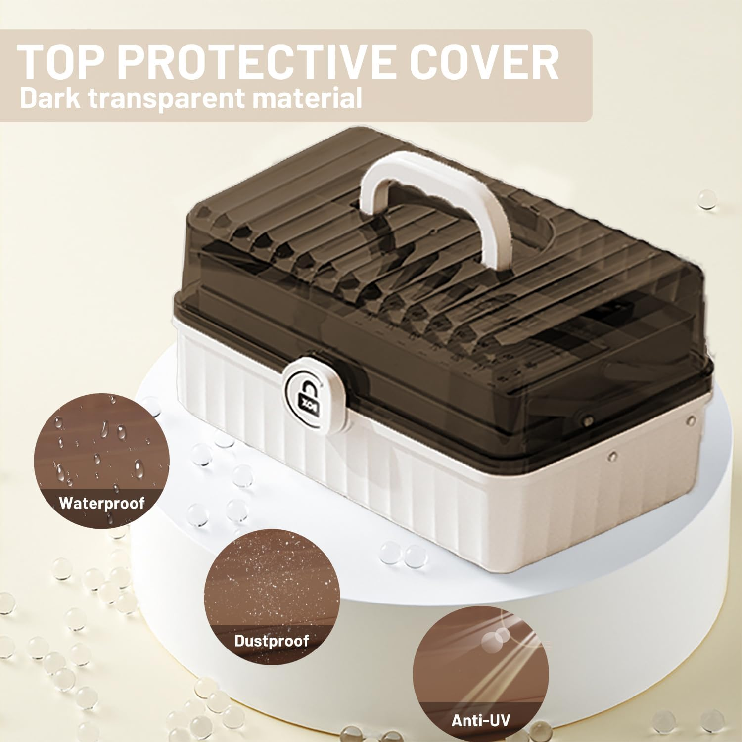 VNIMTI Makeup Display Case, 3 Layer Cosmetics Organizer, Large Makeup Vanity Organizer Storage Box, Jewelry & Skincare Organizers for Bedroom, Countertop, Foldable, White image number 4