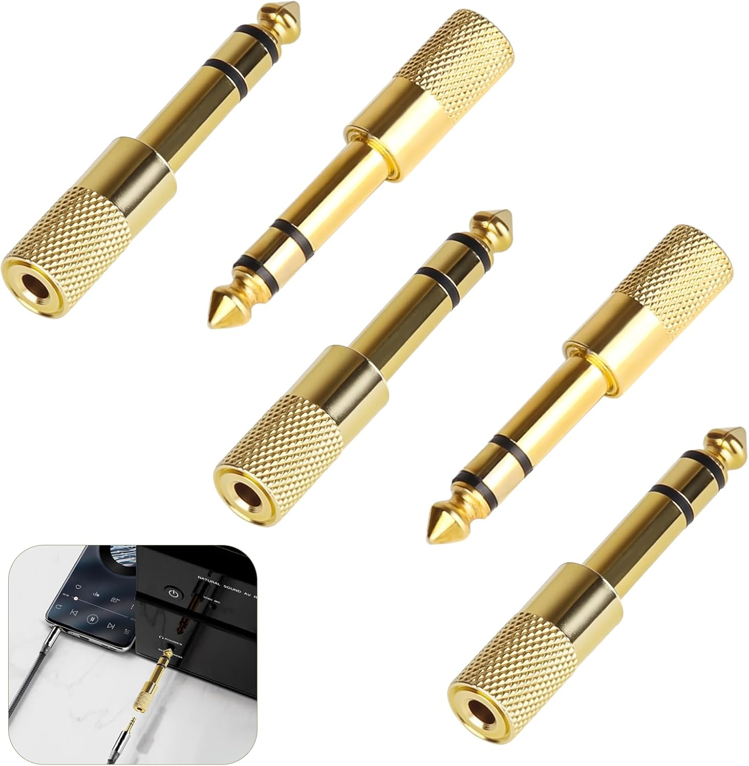 5 Pcs Dual Channel 6.35Mm (1/4 Inch) Male to 3.5Mm (1/8 Inch) Female Headphone Adapter, Stereo Audio Jack Adapter for Speaker Amp Headphone for Music Lover Home Video User(Not Supported Mono image number 2