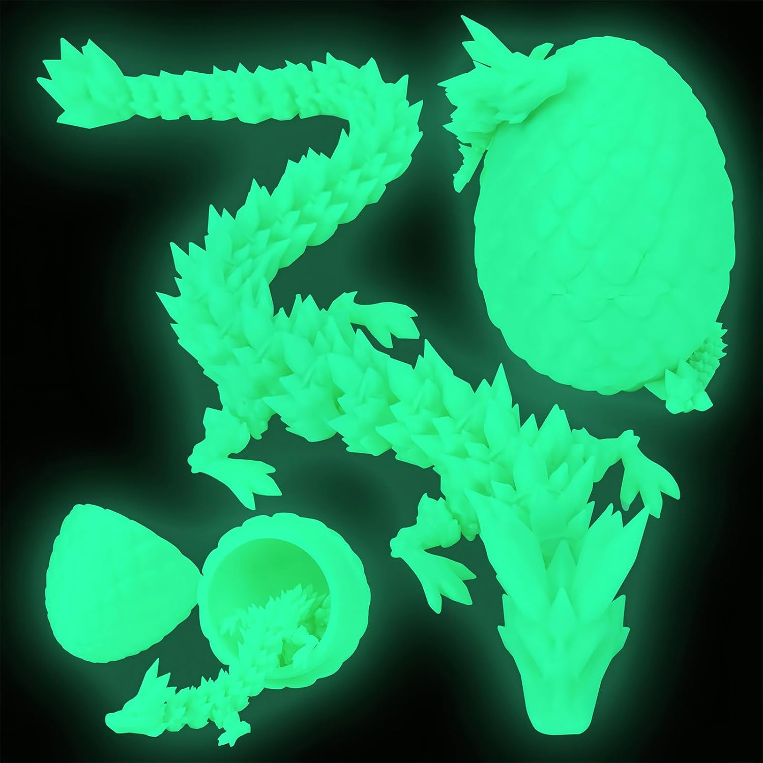 Glow in the Dark 3D Printed Dragon Egg with 12 Inch, Articulated Dragon Toys for Kids Dino Party Favors,Dragon Birthday Decorations for Kids (Luminous) image number 3