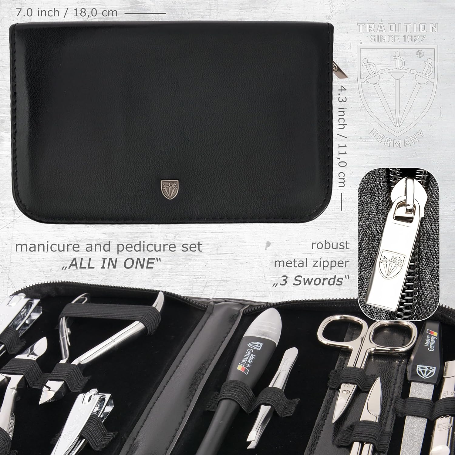 3 Swords Germany - Brand Quality 10 Piece Manicure Pedicure Grooming Kit Set for Professional Finger & Toe Nail Care Scissors Clipper Fashion Leather Case in Gift Box, Made by 3 Swords (00286) image number 4