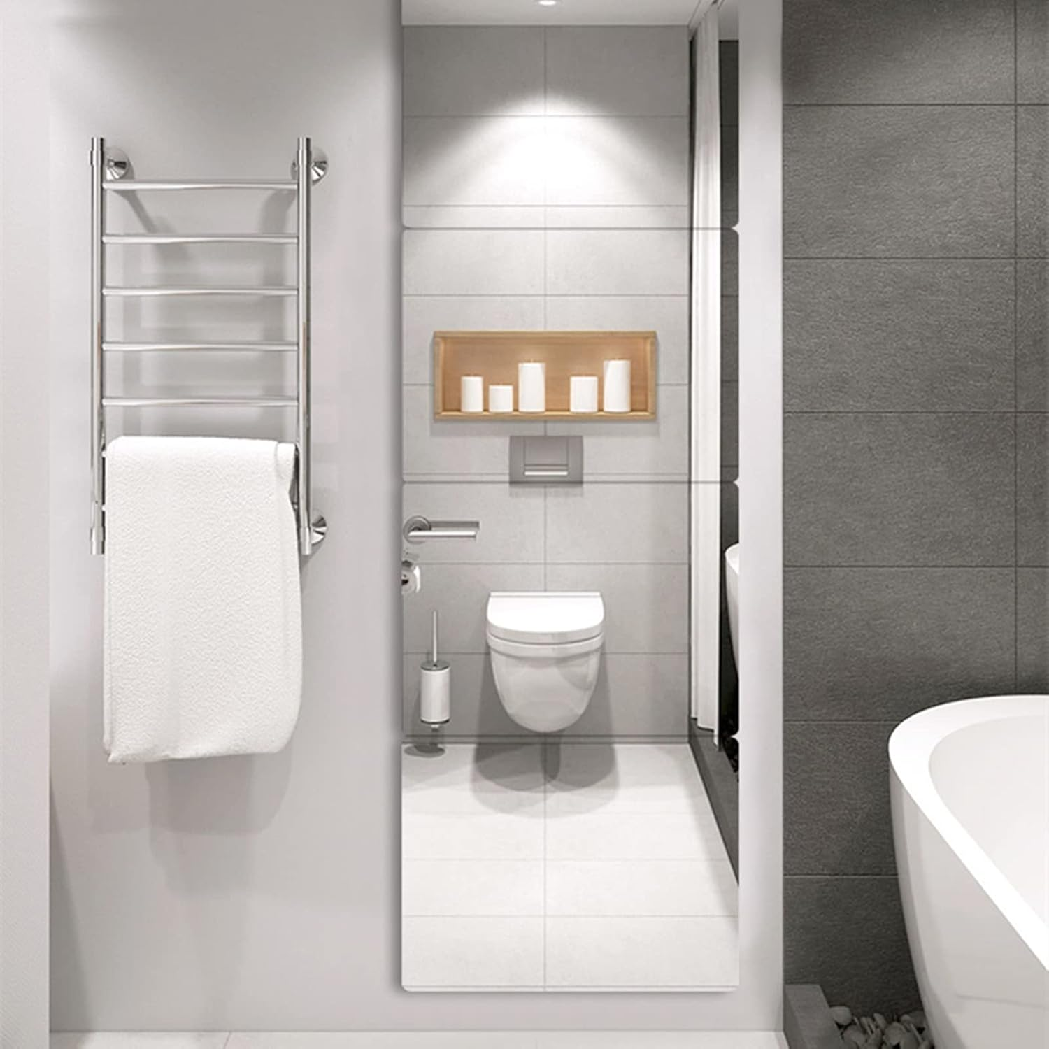 Full Length Wall Mirror Tiles, 14'' X 12'' X 4PCS, Frameless Full Body Mirror Tiles for Bedroom, Shatterproof Non Glass Mirrors Wall Mounted for Home Gym, on the Door image number 6