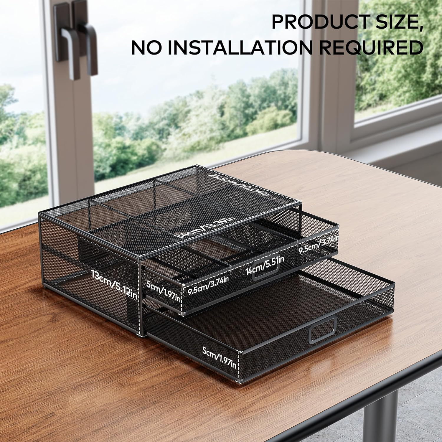 Auvo Metal Monitor Stand Riser with Two Drawers, AMS02 Computer Desk Organizer for Laptop, Computer, Imac, Black image number 5