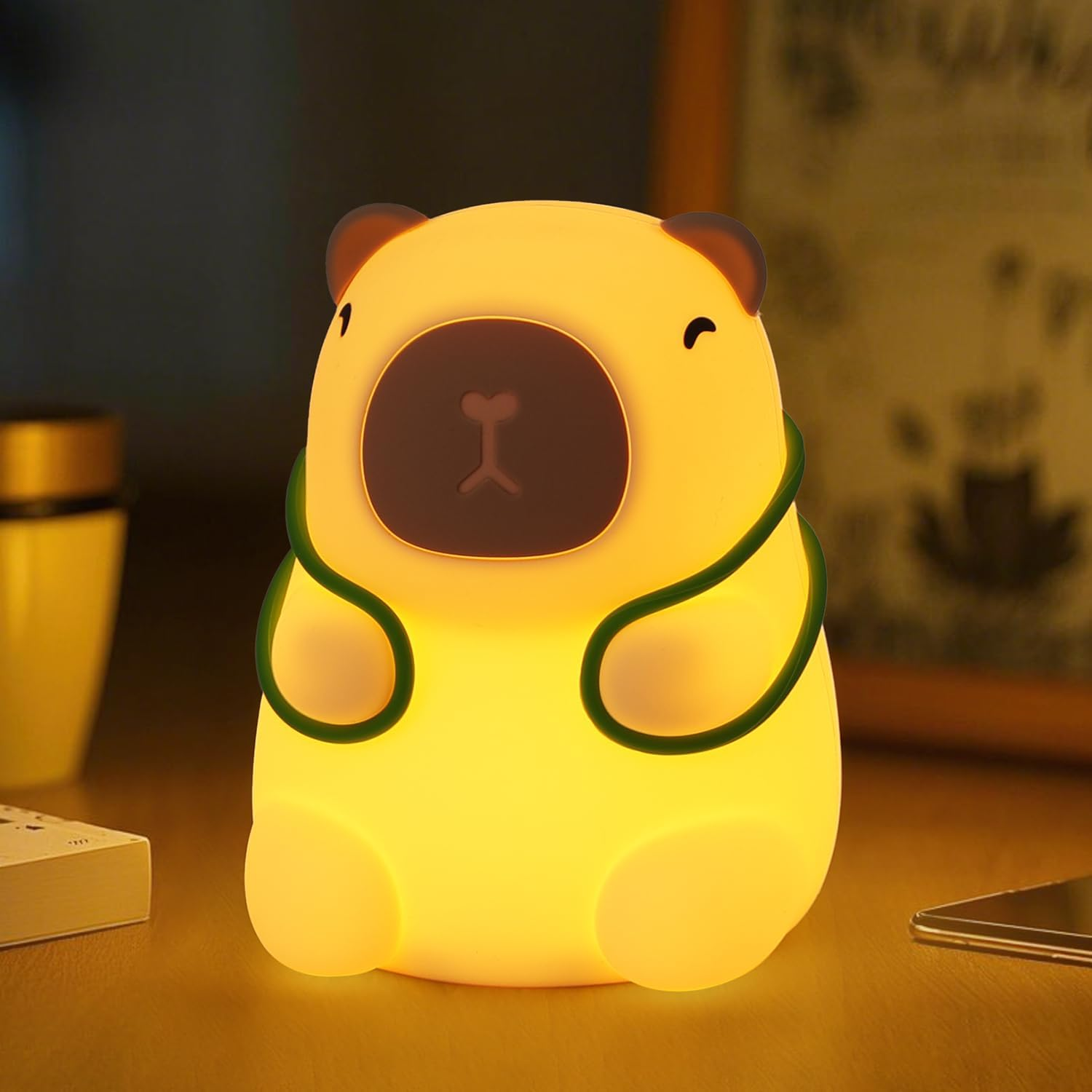 Capybara Night Light, Cute Animal Soft Silicone LED Lamp with 3 Brightness & 7 Color and Timer, Rechargeable Nursery Bedside Light for Kids Room Decor, Birthday Holiday Gifts for Boy Girl image number 3