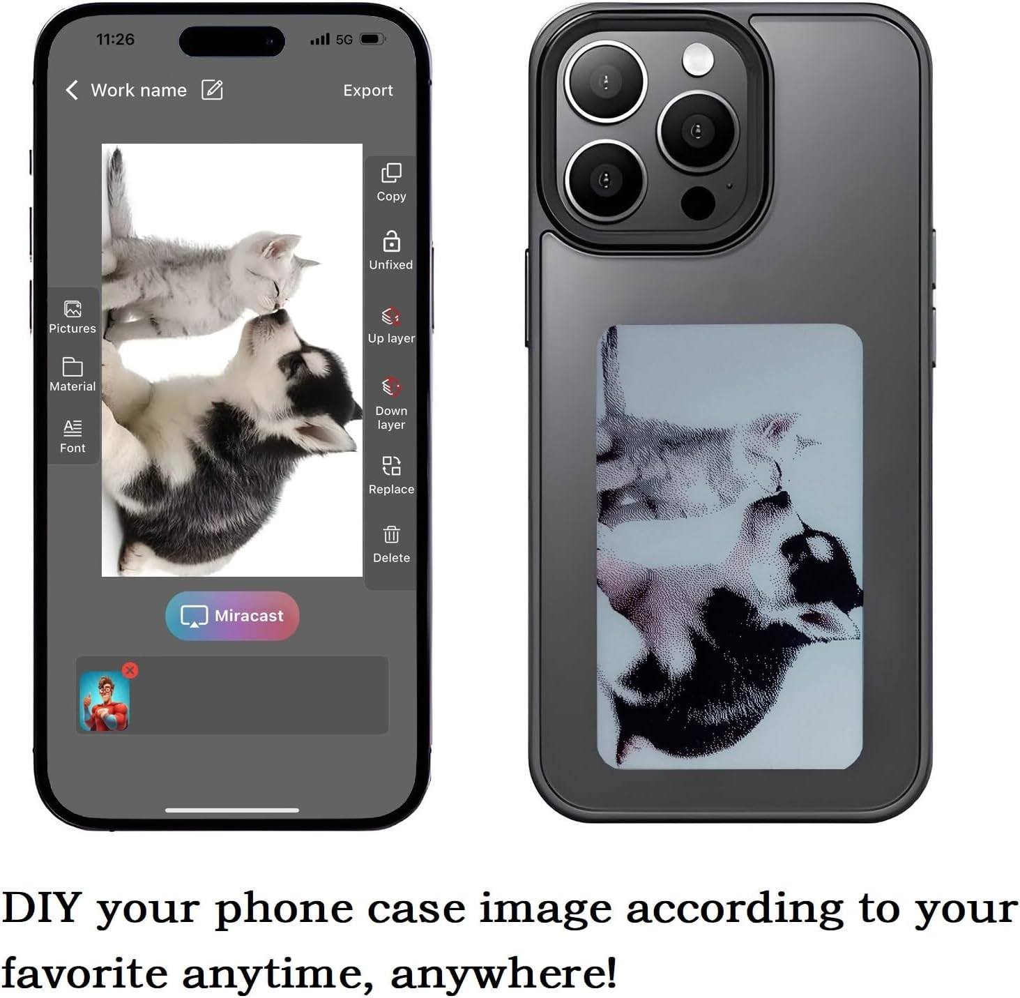 Smart Photo Rear Projection DIY Phone Case Customizable E-Ink Phone Case Instantly Display Photos on the Ink Screen Back Cover Personalize Your Phone Anytime Anywhere (Black, for Iphone15 Pro Max) image number 4