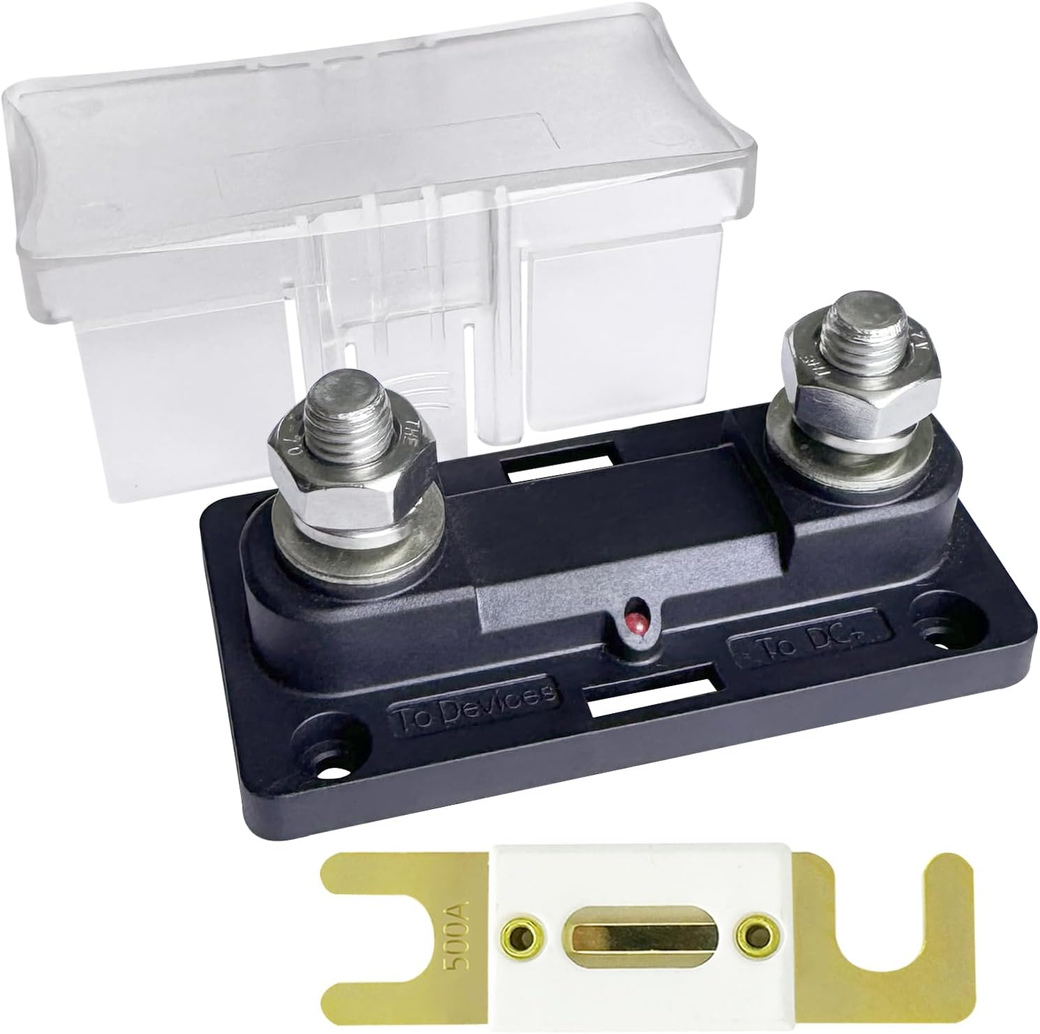 35-500 Amp ANL Fuse Holder, Ampper DC 12-32V In-Line ANL Fuse Block Kit W/ M10 (3/8") Studs, Illuminated Indicator, Insulating Cover and 500A Ceramic Fuse image number 3
