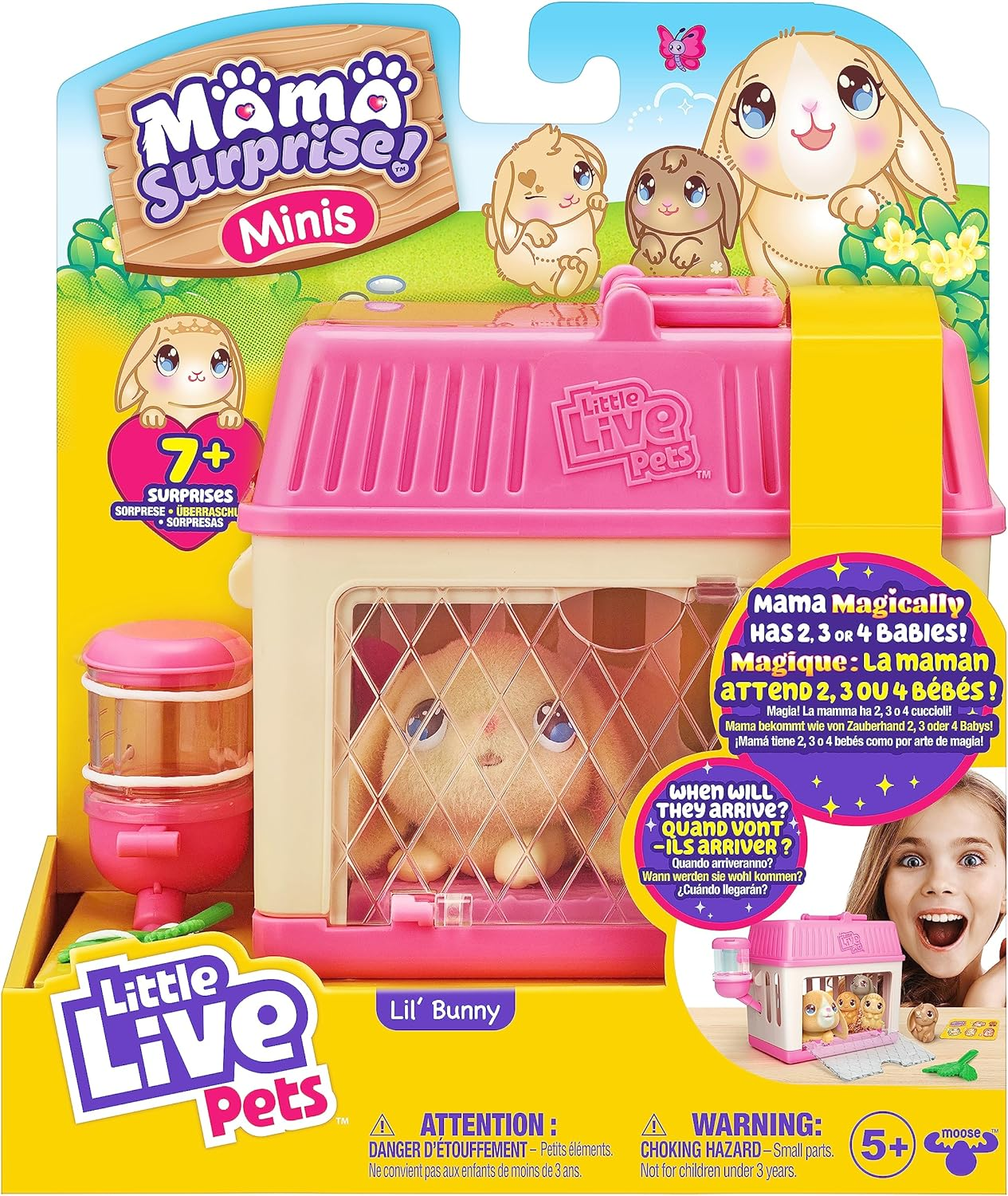 Little Live Pets - Mama Surprise Minis. Feed and Nurture a Lil' Bunny inside Their Hutch so She Can Be a Mama. She Has 2, 3, or 4 Babies with Surprise Accessories to Dress up the Babies image number 6