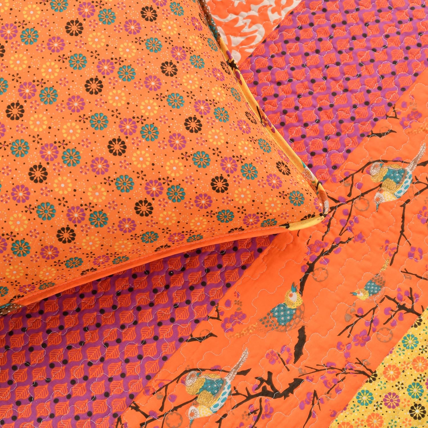 Lush Decor Royal Empire 3-Piece Quilt Set, Full/Queen, Tangerine