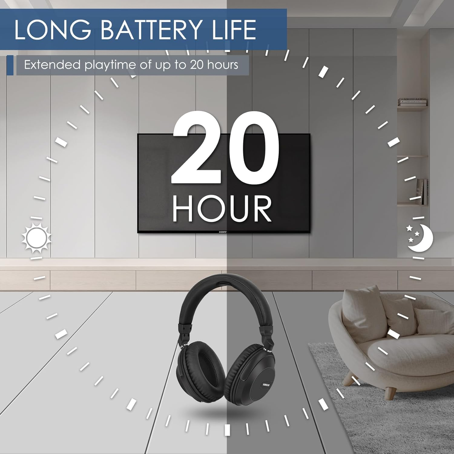 SIMOLIO Replacement Headphones for JH-737D plus Series, Bluetooth Wireless Headphones for TV Watching with MIC and Volume Control, Headset Only, No Transmitter Station Included