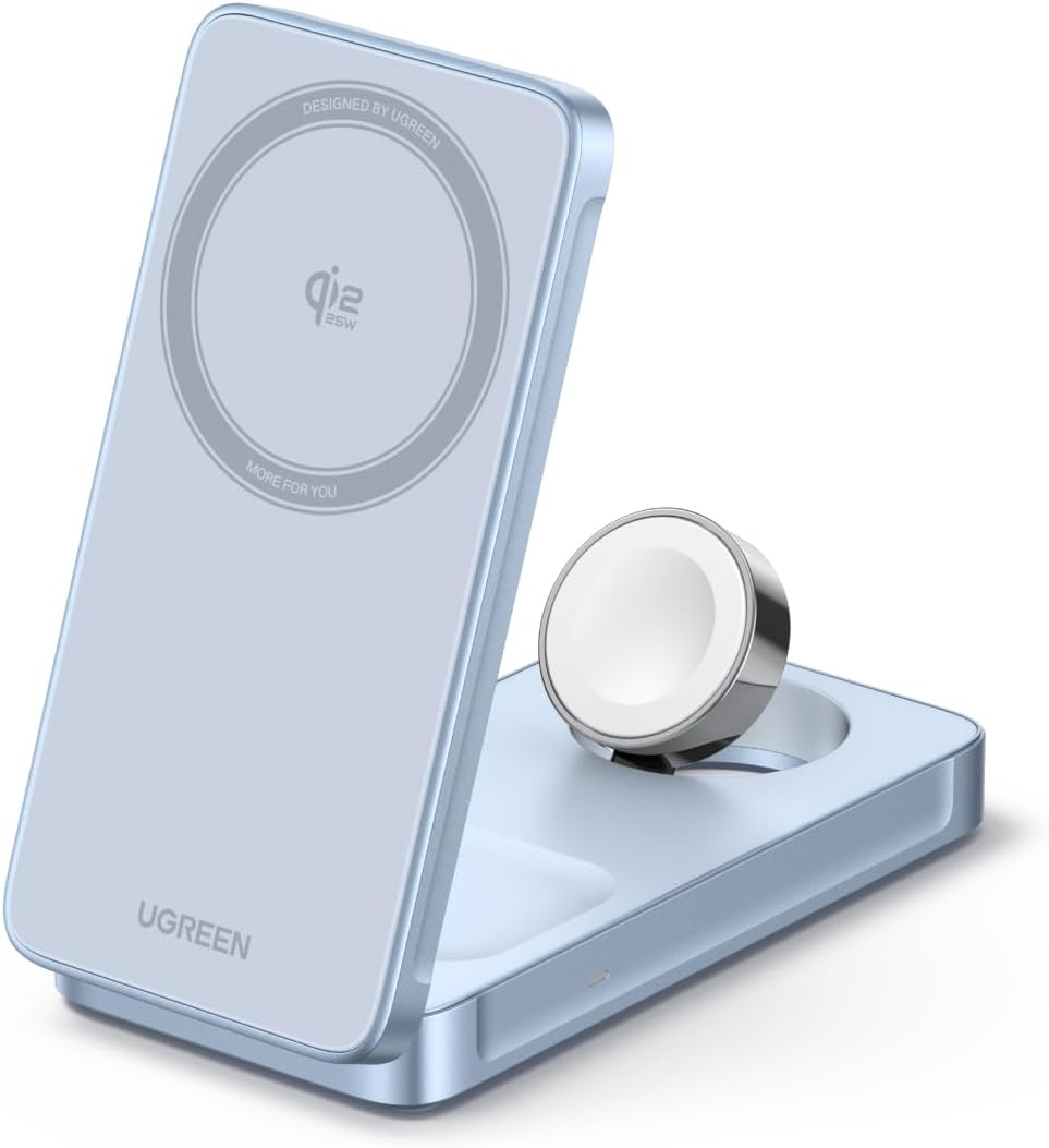 UGREEN 25W 3-In-1 Foldable Magflow Wireless Charger, Qi2 Magsafe Travel Charger for Iphone 17/16/15/14/13/12 Airpods and Apple Watch, Ultra-Compact Pocket-Size Charging Pad image number 1