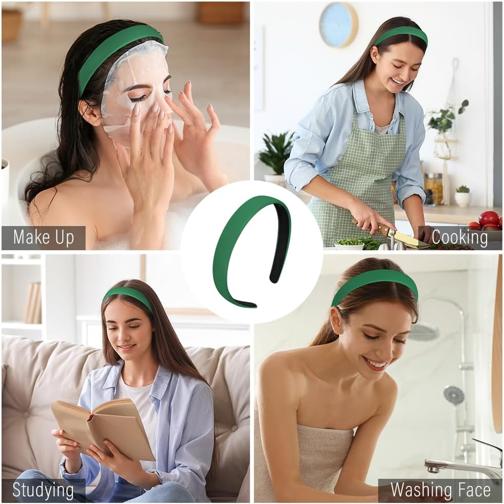 LOPHE Headband Green, PU Leather Headband Vintage Wide Hair Bands, Vintage Wide Headband for Girls Women, Birthday, Party, Christmas Headband Decoration