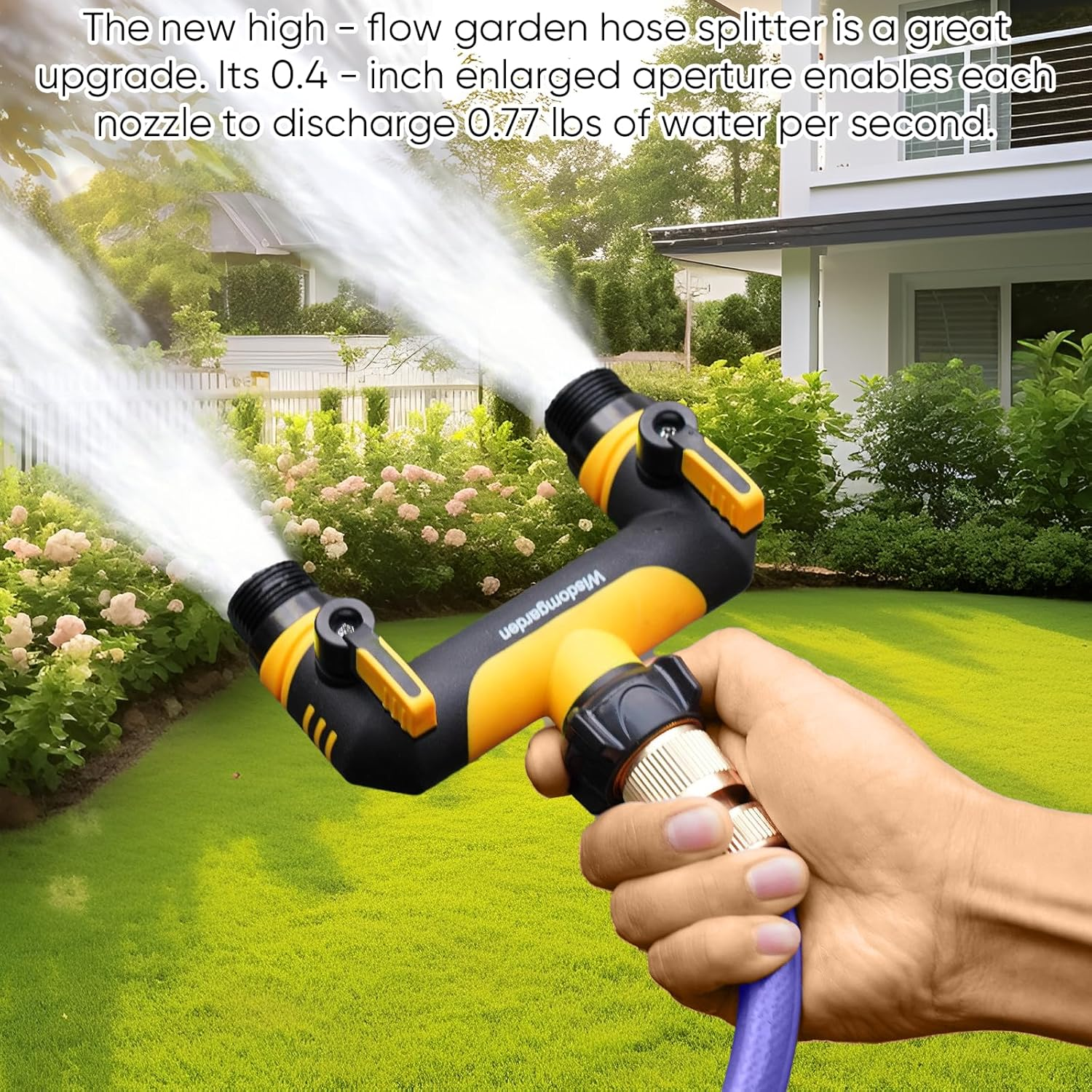 2 Way Garden Hose Splitter Hose, 3/4" Threaded Diverter Connector, Faucet Adapter for Hose and Irrigation Timers-Black&Yellow image number 3