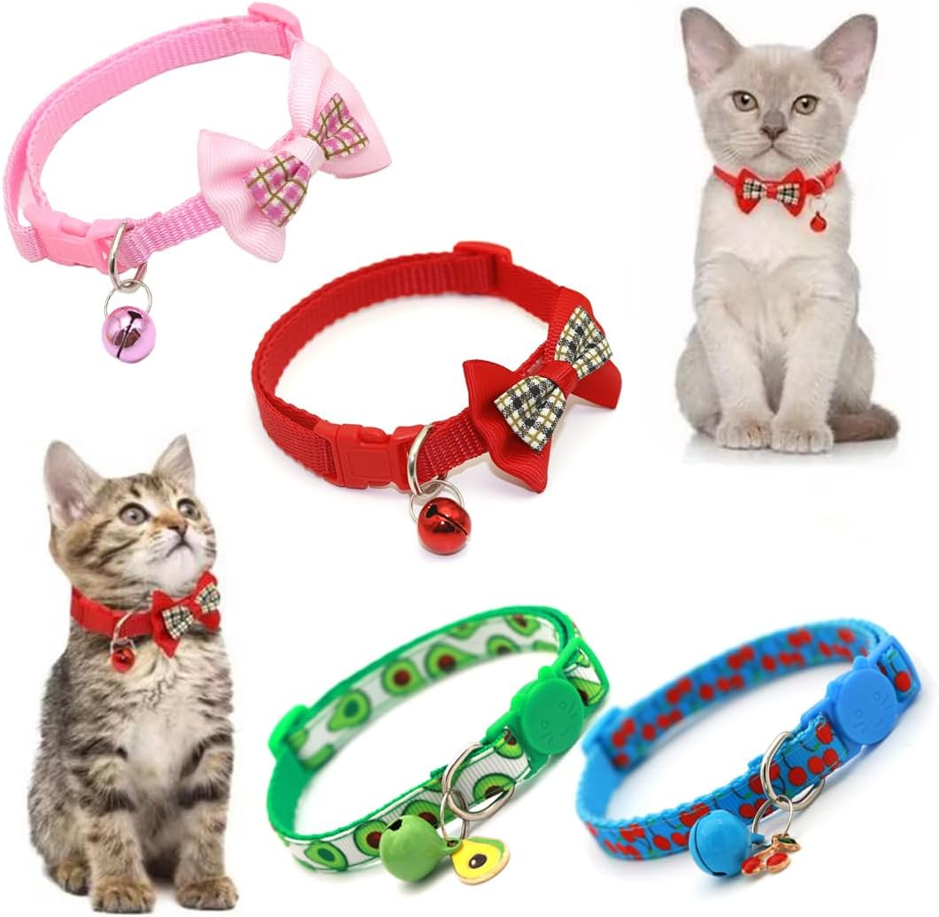 Set of 4 Adjustable Cat Collars, Cat Collar with Safety Clasp and Bell, Cat Collars, Quick Release Kitten Collar with Bell image number 2