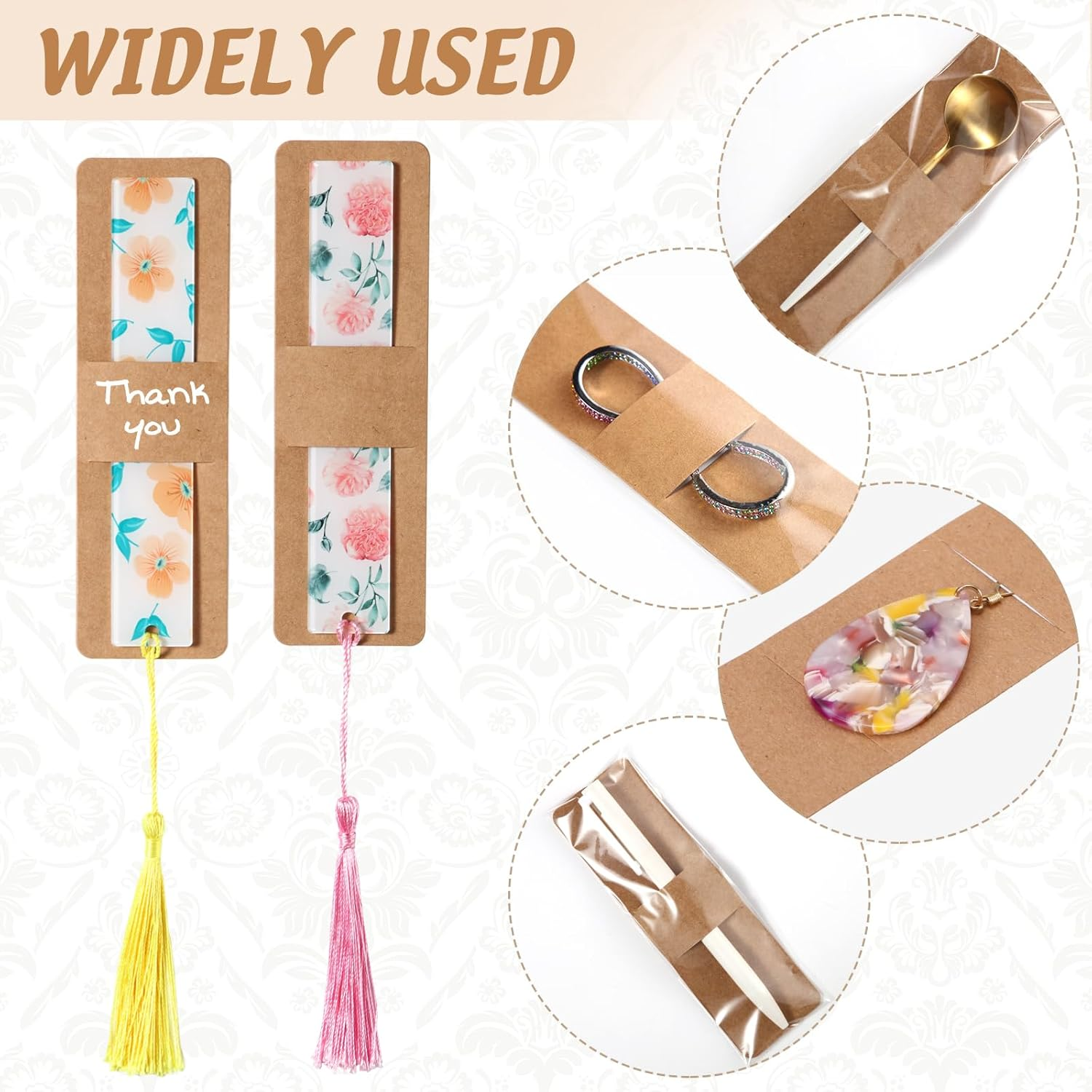 200 Pcs Bookmark Holder Set Kraft Bookmark Sleeves Transparent Self Adhesive Bag DIY Blank Bookmark Cover Display Cards for Bookmark Wrapping Small Business Packaging Supplies Party Favor Gift image number 4