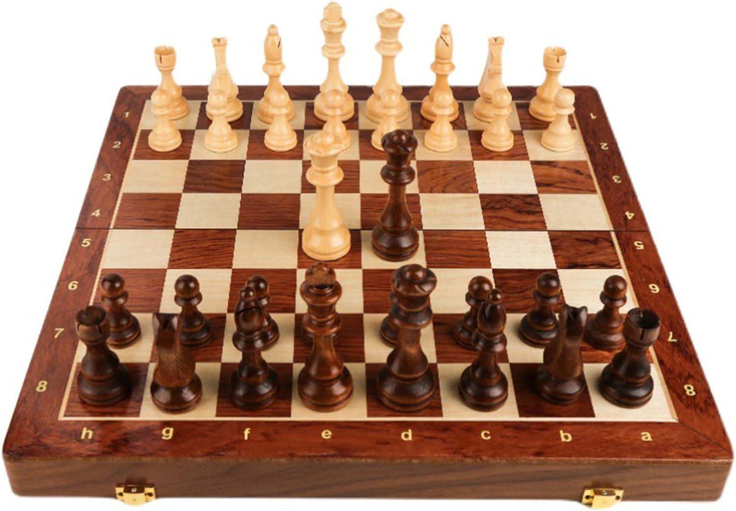 Walnut Chess Set 15'' X 15'' with Felted Game Board Interior for Storage Chess Game for Child & Adult image number 5