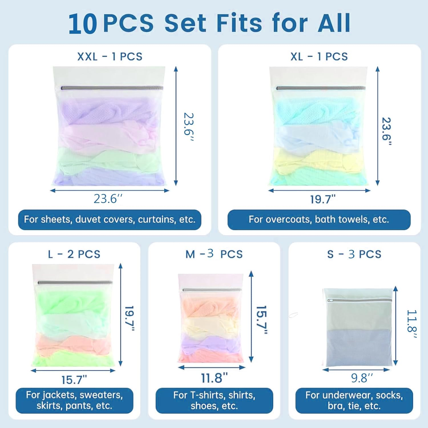 Mesh Laundry Bags,10Pcs Laundry Bag,Mesh Laundry Bags for Delicates with Zipper,Laundry Bags Mesh Wash Bag Easy Fit Sock,Lingerie,Bra,Baby Laundry for Washing Machine Travel Storage and Home（5 Sizes） image number 5