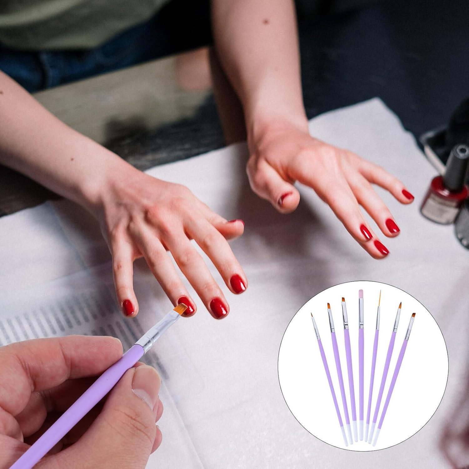 SEWACC 7 Pcs Nail Art Design Brush Pen Set, Professional Manicure Tools Liner and Dotting Brushes for Crystal Gel Sculpting and Detailed Nail Painting