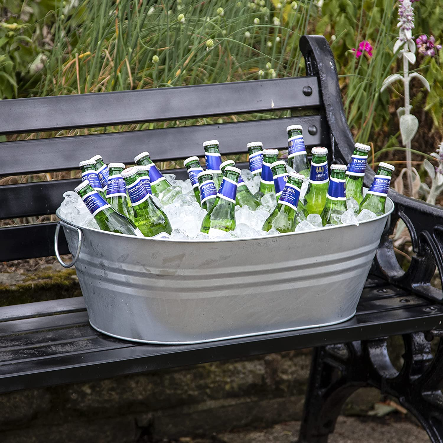 Katai Galvanized Steel Drinks Bucket - Oval, 5.5 Gallon Rustic Style Drinks Tub, Carry Handles - with Bottle Opener image number 4