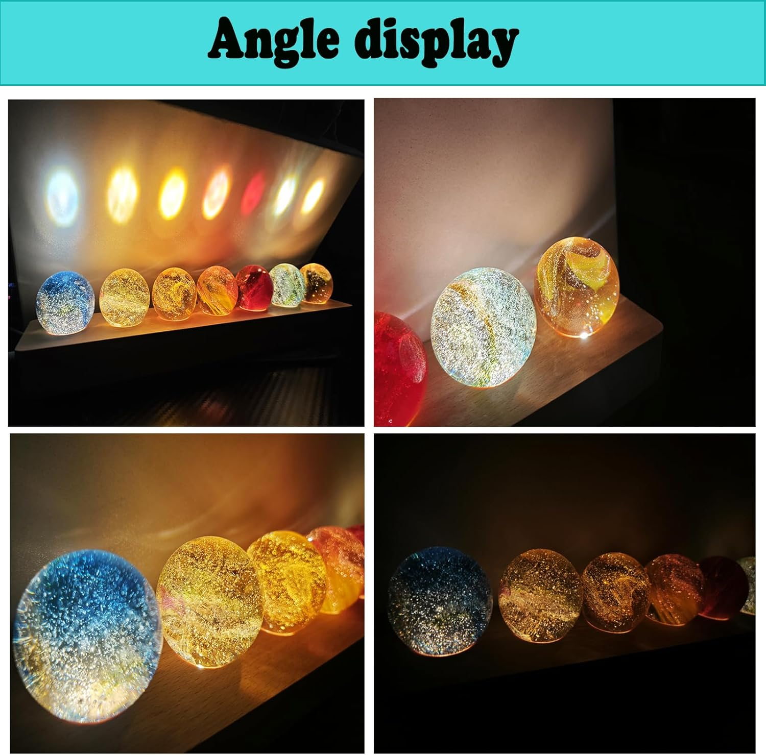 3D Crystal Ball Night Light, Fantastic Star Globe Night Light, Colourful Mini Glass Health Globes with Wooden Base, Ice-Cracked Crystal Ball in 7 Colours, Photography Ball Gift for Home, Living Room