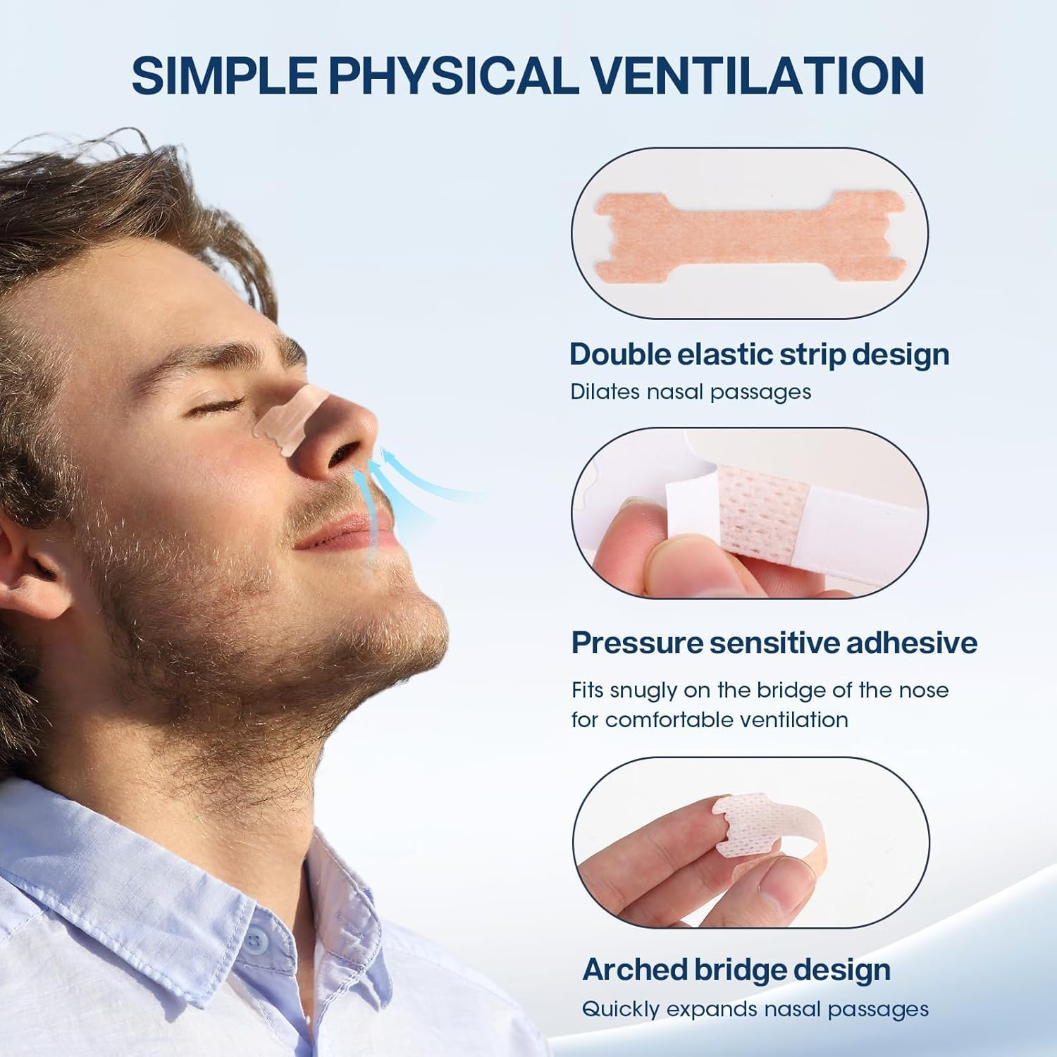 50 Pack Nasal Strips for Snoring, Night Strips, Drug-Free Nasal Strips, Nose Strips for Sleeping, Large+Small, Improve Sleep Quality, Relieve Nasal Congestion, Reduce Snoring & Mouth Breathing (Tan)