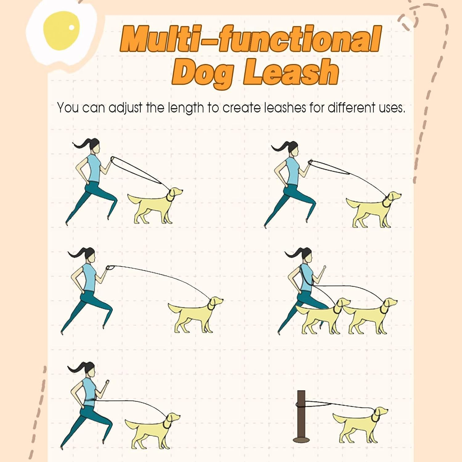 Dog Lead with 2 Carabiners, 2 Rings, Reflective, Adjustable Double Lead, 2.6 M Multifunctional Dog Lead for Large and Medium Dogs image number 6