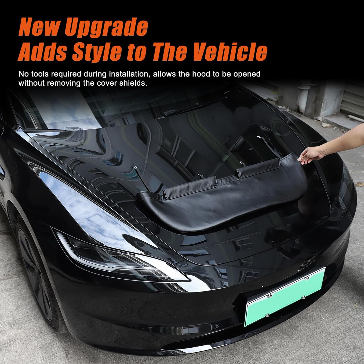 Car Bonnet Hood Bra Compatible with 2016-2023 Tesla Model 3 Hood Cover Exterior Accessories Front End Cover Black Car Mask Bra image number 4