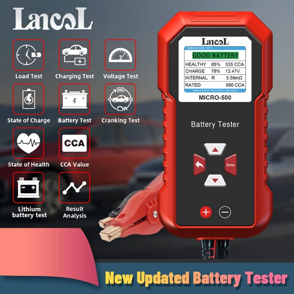 12V Car Battery Tester, LCD Color Display Car Motorbike Battery Cranking Charging Tester Lead-Acid Lithium Battery Charging Cranking System Tester for Car Truck Marine Motorcycle SUV Boat image number 1