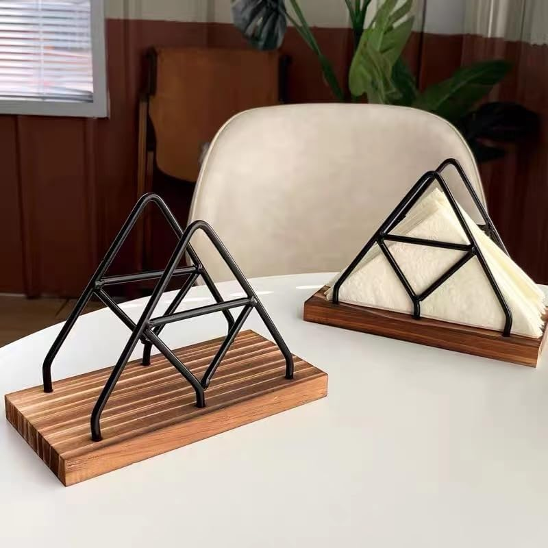 Walquicks Metal and Wooden Napkin Holder - Triangle Design for Kitchen, Dinner Table, Cocktail Bar, Tablecloth D&eacute;cor Standing Rack image number 2