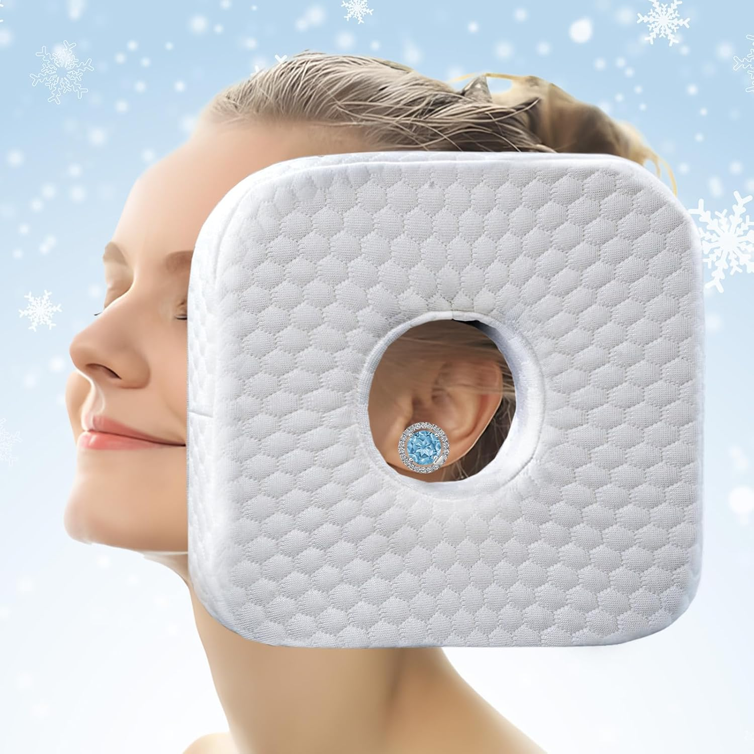 TEXSTEAD Ear Piercing Pillow for Side Sleepers, Memory Foam Pillow with an Ear Hole for CNH Ear Pain Ear Inflammation Pressure Sores, Square Ear Guard Sleeping Pillow