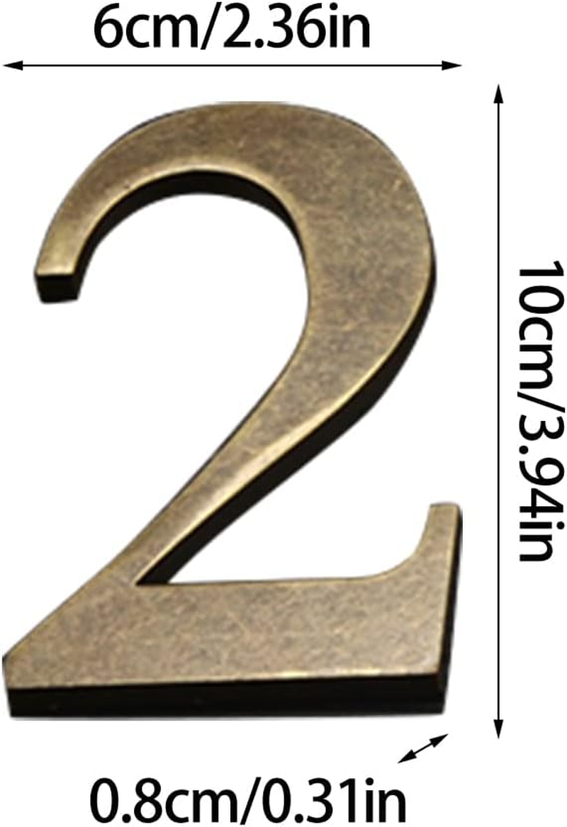 Zayookey Metal House Number Antique 4 Inches (10 Cm) Modern Self-Adhesive Door Numbers House Address Numbers Plaque Street Metal House Number (Door Number 2)