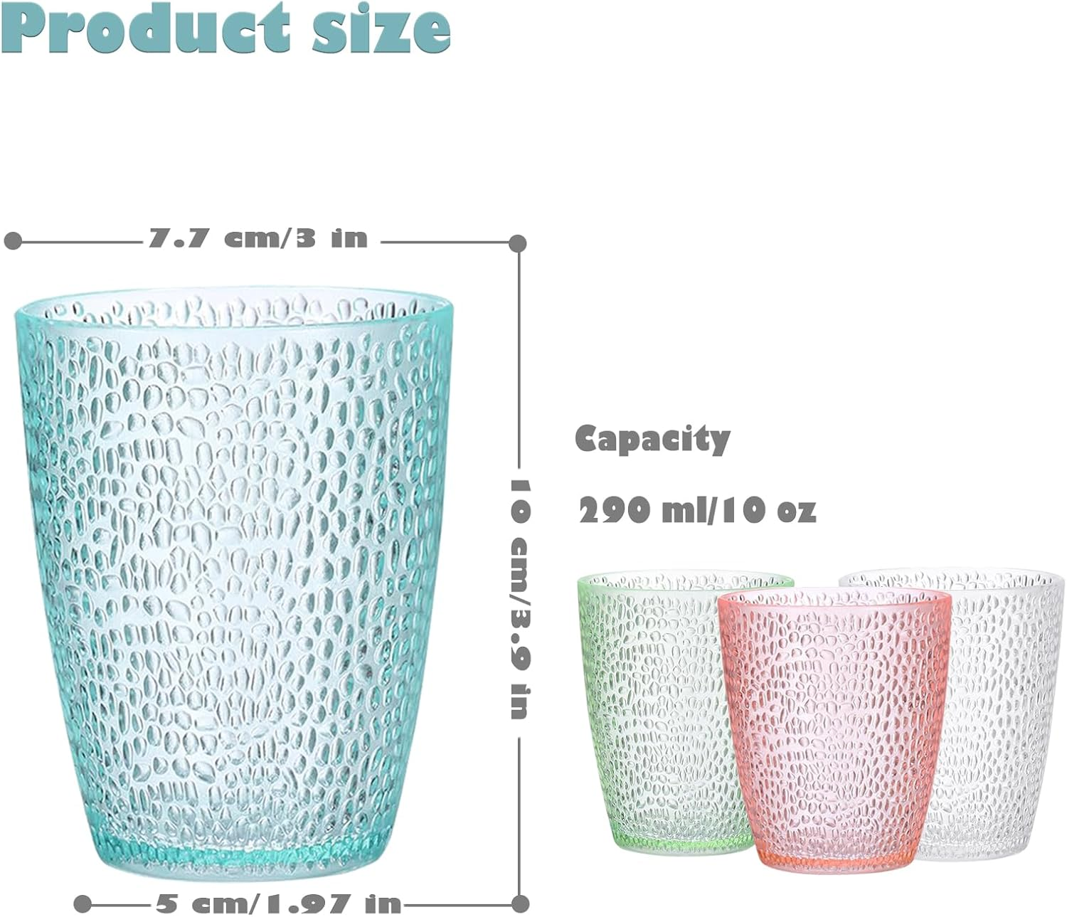 4 PCS Colored Plastic Drinking Glasses, Reusable Acrylic Drinking Cups, Stackable Beverage Cup, Unbreakable Water Tumblers, BPA Free, Dishwasher Safe, 290 ML/10 OZ image number 1