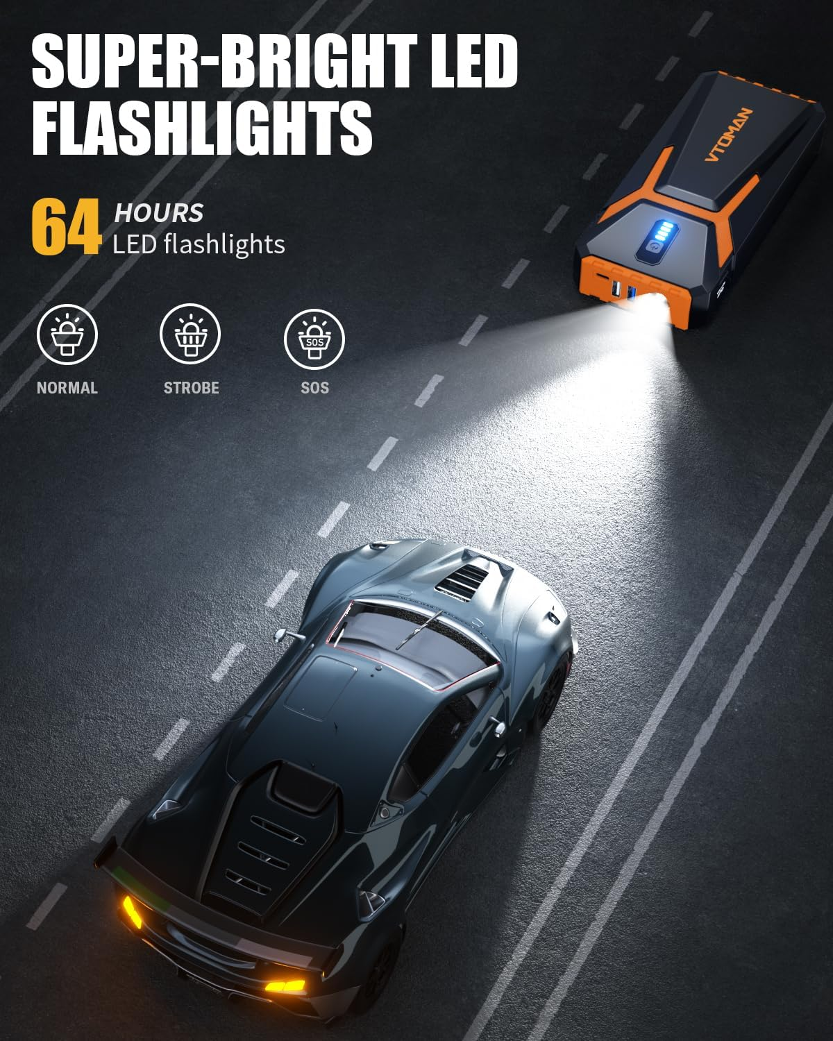 VTOMAN V10 3500A Jump Starter, Portable Car Starter (9.5L Gas,7.5L Diesel Engine) 12V Lithium Jump Box, Auto Battery Booster Power Pack, Car Battery Charger Jumper Starter with Type C Quick Charge image number 2