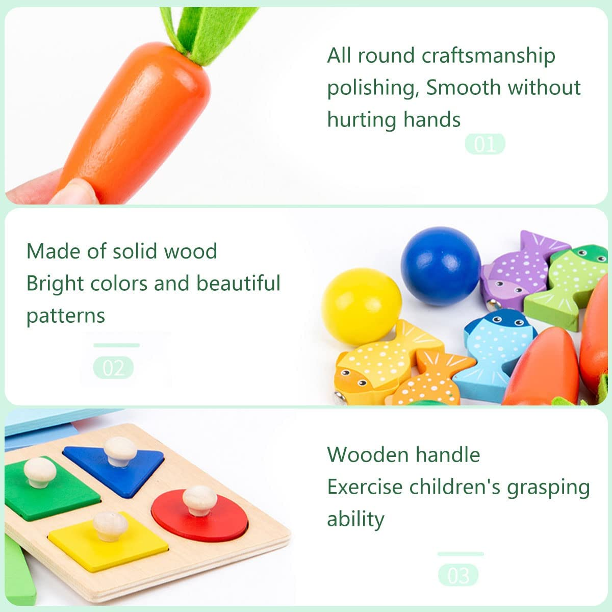 5 in 1 Wooden Montessori Toys, Multifunctional Coin Drop Toys for Playing and Learning, Colorful Early Educational Carrot Harvest Toys Shape Sorting Games for Toddlers over 1 Year image number 2