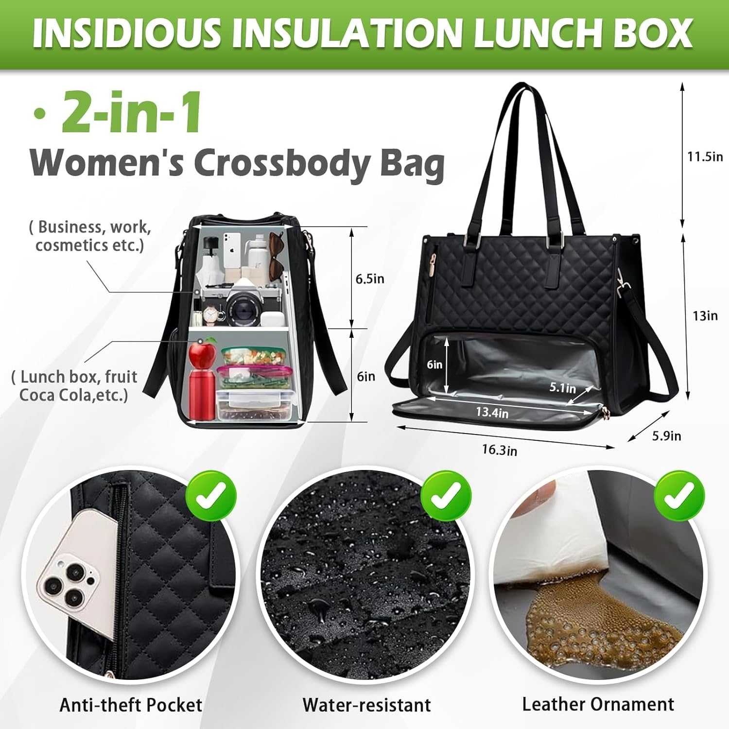 2 in 1 Tote Bag Lunch Bag Combo Comes with Wallet, Lunch Tote Bag, Lunch Bags, Large Capacity Computer Handba-G, Stylish Picnic Bags, Elegance Meets Functionality