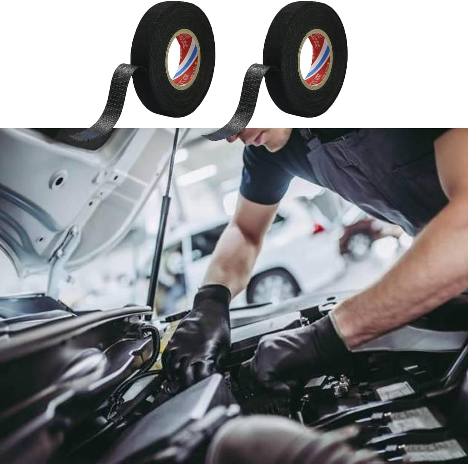 Limcryspp 4 Rolls of 19Mm X 15M Flame Retardant Car Tape, Black, High Temperature Resistant Cloth Strap, Wire Harness Weaving Tape image number 4